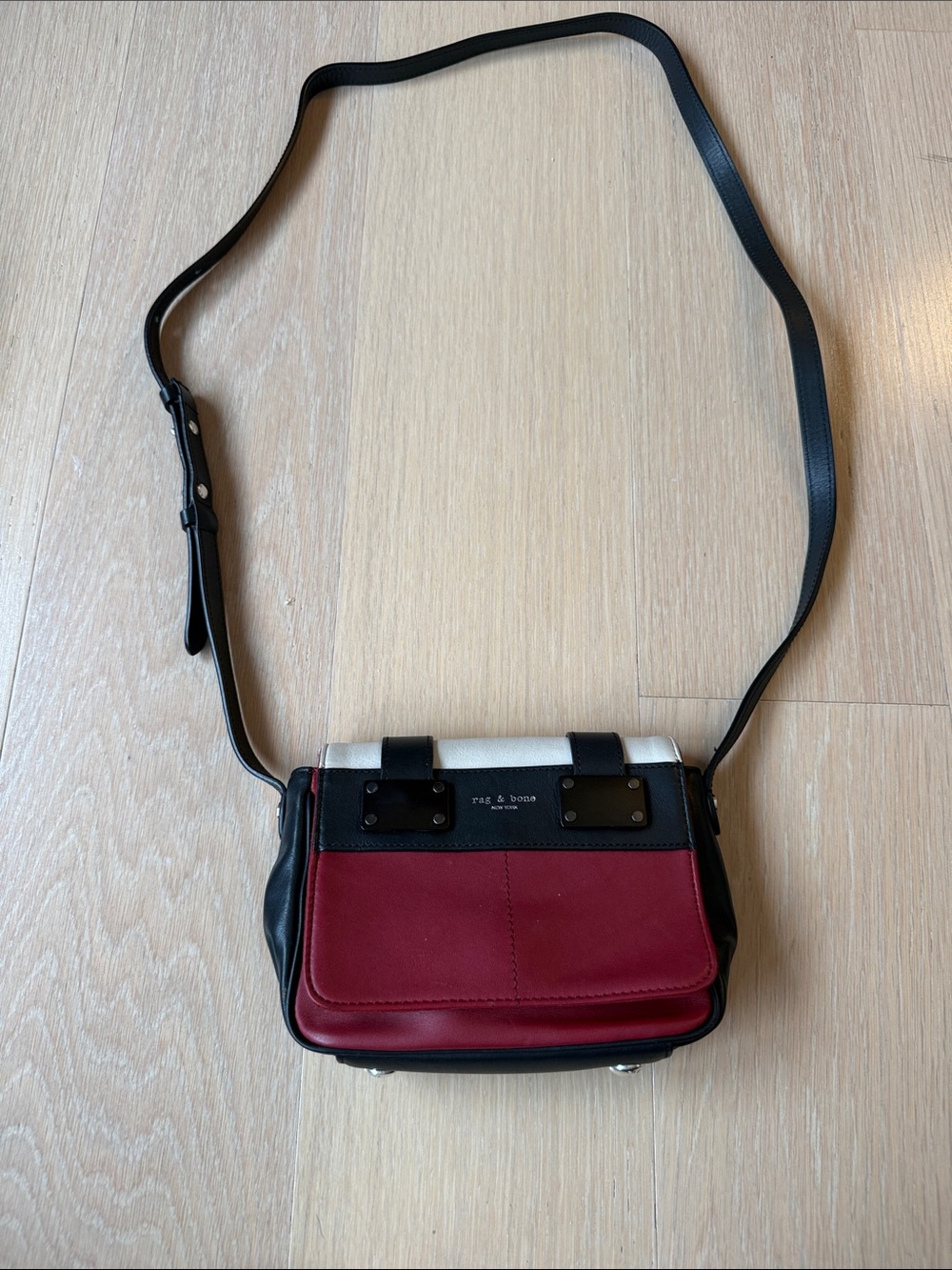 rag & bone mini pilot crossbody bag in red, black, white